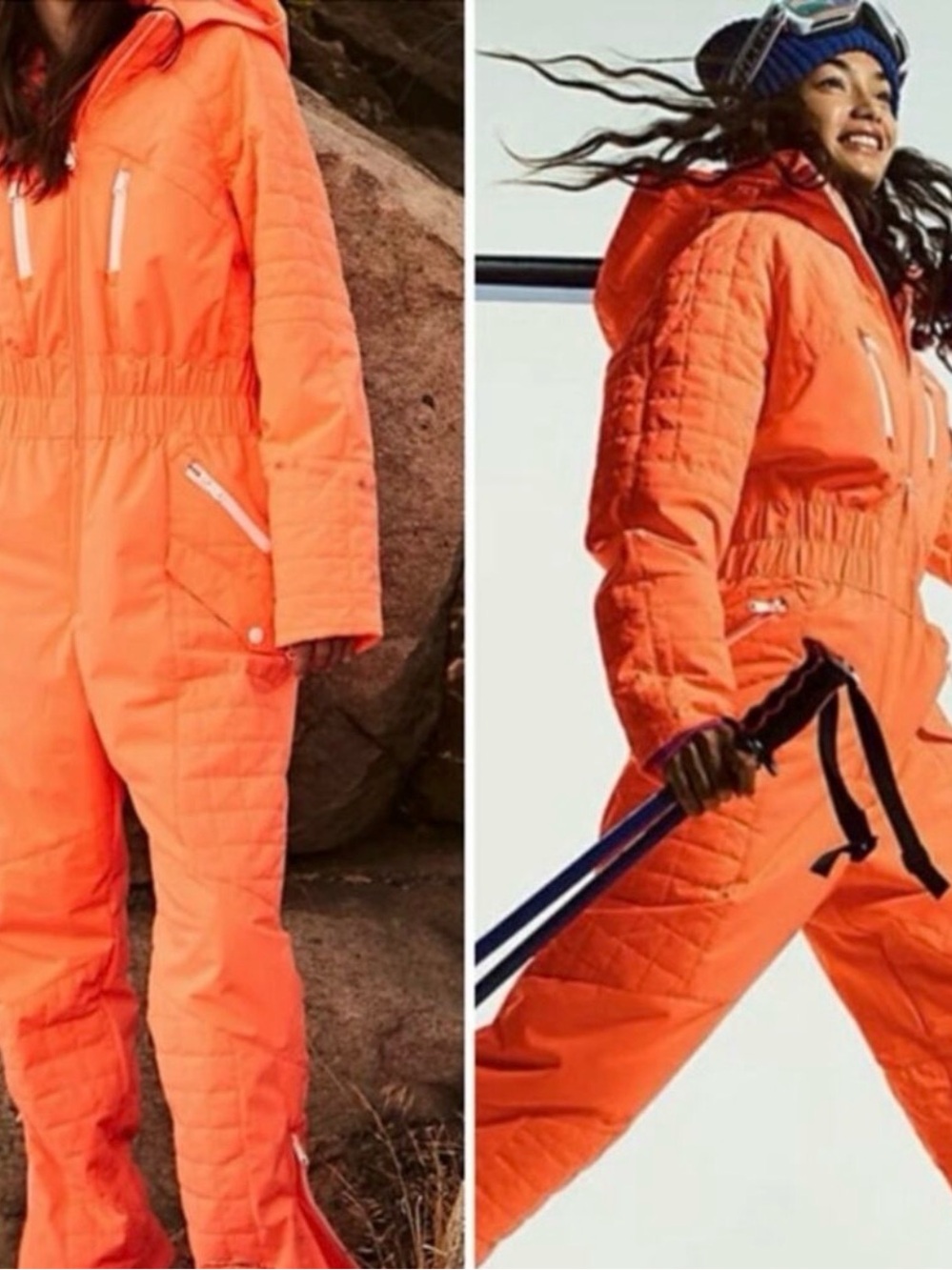 Free People Neon Coral Quilted Ski Suit